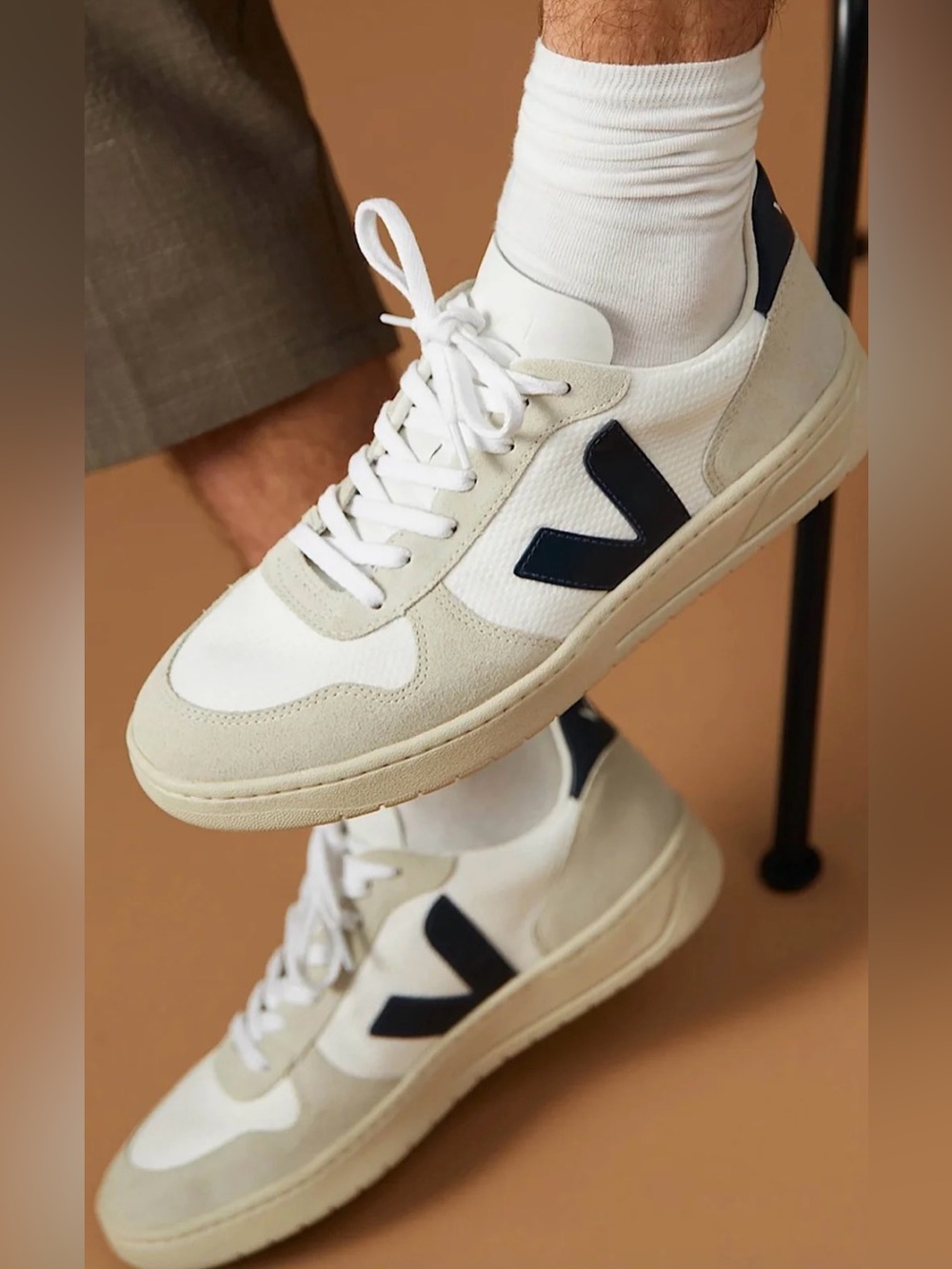 Veja Men's Low-Top Sneakers in Cream and White with Black Logo